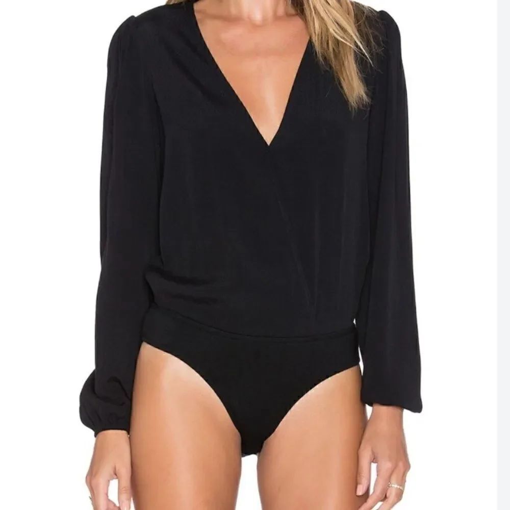 Monica Rose for Lovers + Friends V-Neck Long-Sleeve Bodysuit Blouse, Like New